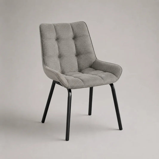 Sedia imbottita in poliestere grigio con braccioli e gambe in acciaio nero, 57 x 61 x 84 cm
