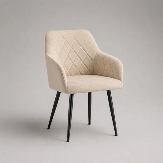 Sedia da pranzo con braccioli in velluto e acciaio, beige e nero, 61 × 62 × 85 cm