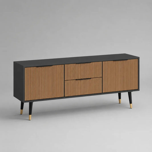 Mobile TV basso rettangolare in MDF effetto noce e nero, 160 x 40 x 70 cm